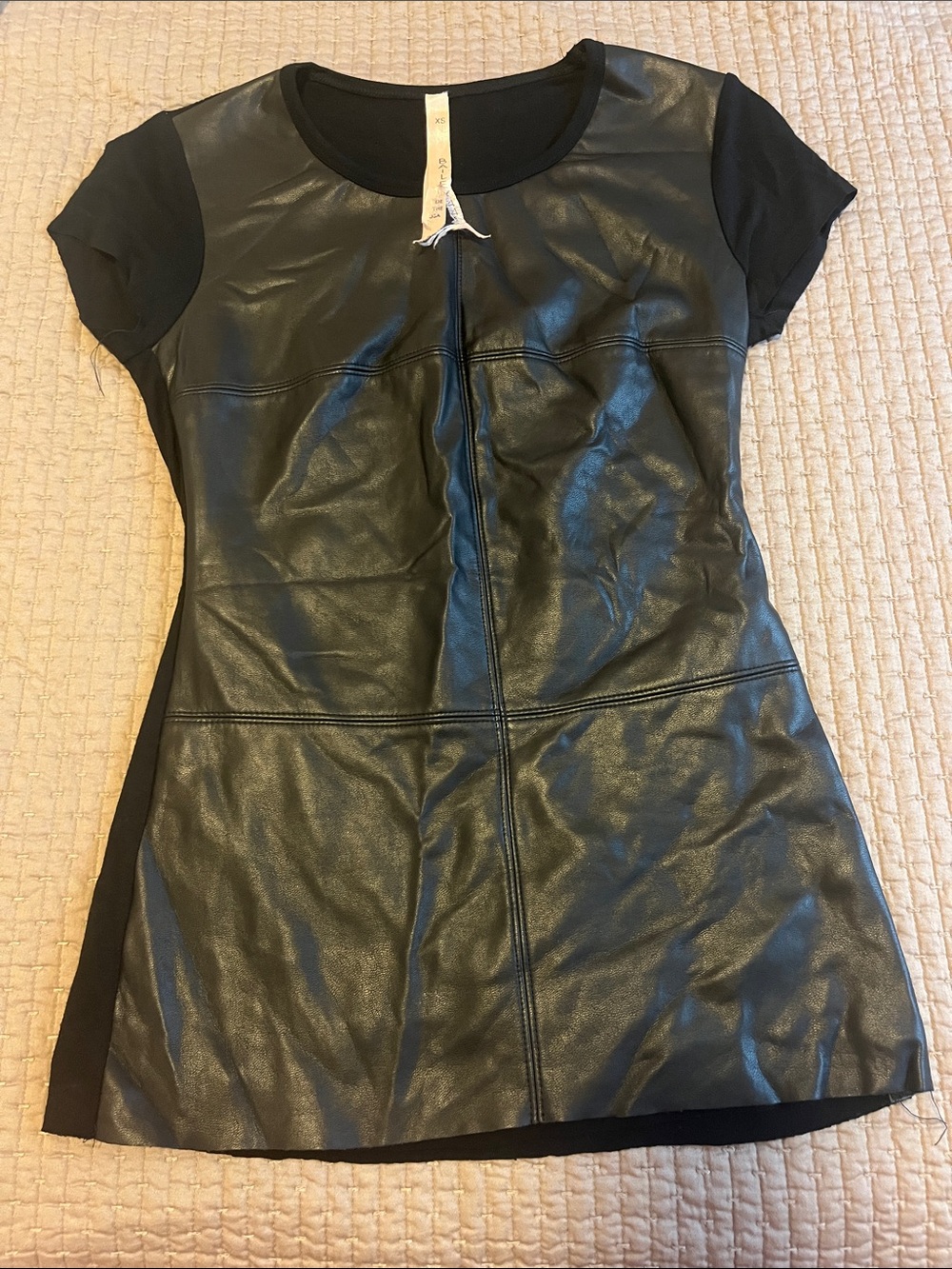 Bailey 44 Black Faux Leather Panel Short Sleeve Shirt
